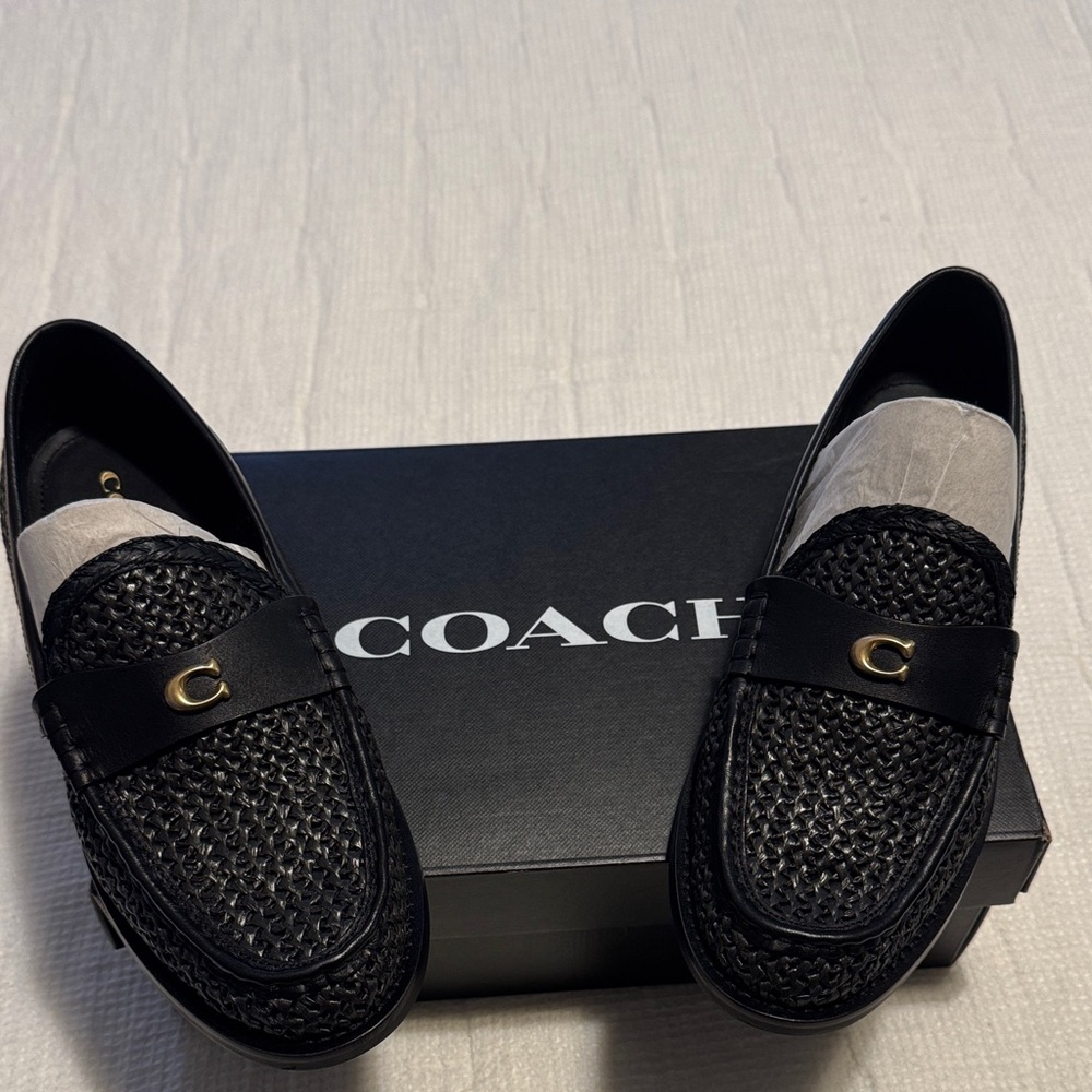 Coach Black Woven Women Jolene Raffia Loafers